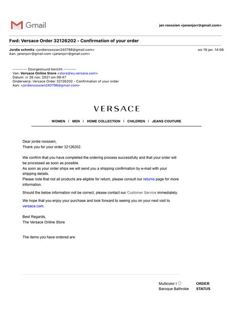 versace order status|versace cancel order.